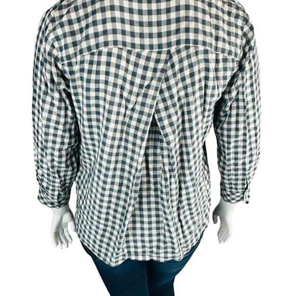 Van Winkle & Co Womans Sz Large Blouse Plaid 3/4 Sleeve Button Front Grey - Picture 8 of 8